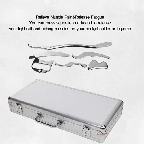 Miniatura 5 de Juego de herramientas de masaje de raspado Gua Sha de acero inoxidable, herramientas IASTM, gran herramienta de movilización de tejidos blandos