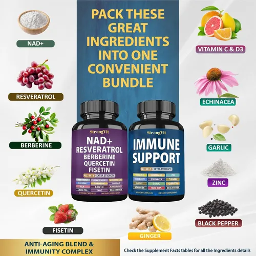 Miniatura 3 de StrongVit Suplemento NAD y paquete de apoyo inmunológico (120 cápsulas)