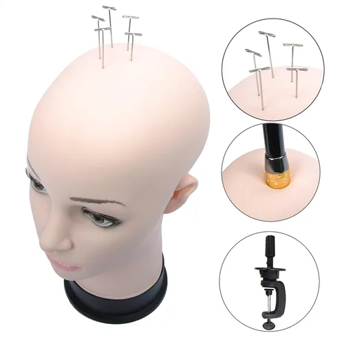 Miniatura 2 de BHD BEAUTY Cabeza de maniquí calva beige femenino profesional cosmetología para hacer pelucas, pelucas de exhibición, gafas, pelos con pasadores