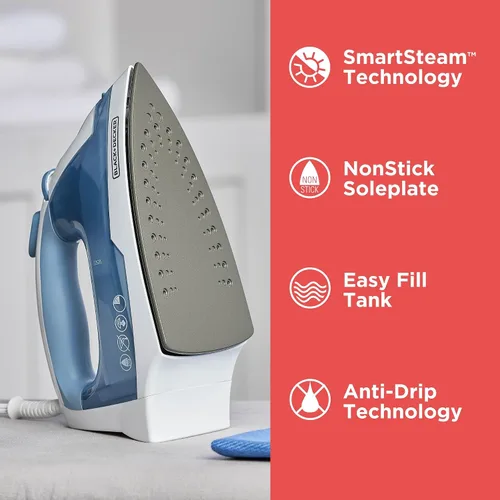 Miniatura 2 de BLACK+DECKER Plancha Compacta Easy Steam para Ropa, Apagado Automático, Placa Antiadherente, Ligera, 1200 Vatios (Paquete de 4)