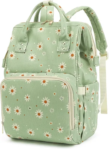 Miniatura 12 de Mochila de ante para pañales para bebés, niñas y niños, grandes bolsas de pañales para mamá (Corderoy beige floral púrpura)