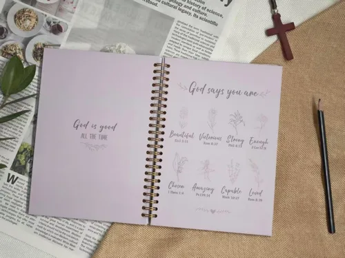 Miniatura 3 de Cuadernos cristianos en espiral para mujeres - Diario de oración para estudio bíblico con "Dios dice", 140 páginas, cuaderno de materias de tapa