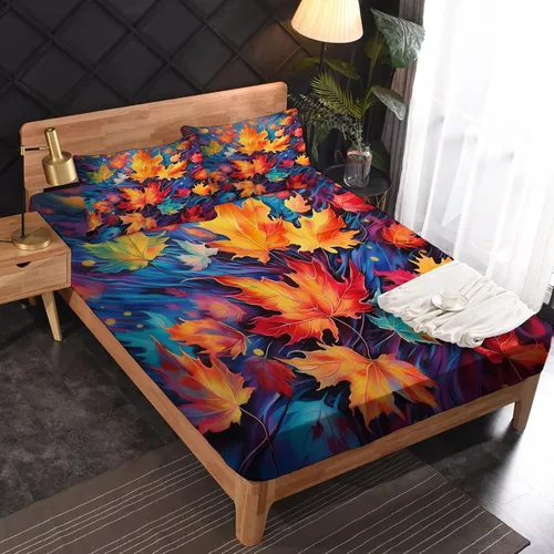 Miniatura 2 de Sábanas de hojas de otoño tamaño individual – Sábanas de cama de hoja de arce de otoño, microfibra suave, bolsillo profundo, sábanas y fundas