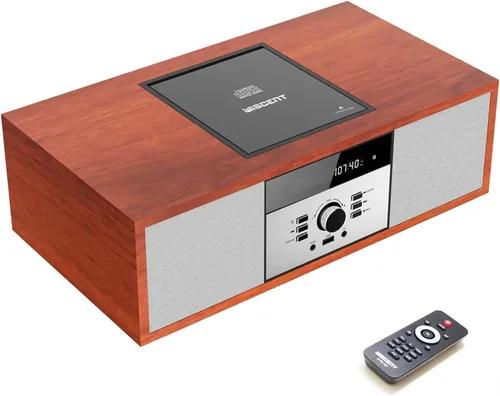Sistema estéreo Bluetooth nostálgico para el hogar, sistemas micro HiFi vintage WISCENT reproductor de CD, con transmisión de audio Bluetooth, radio