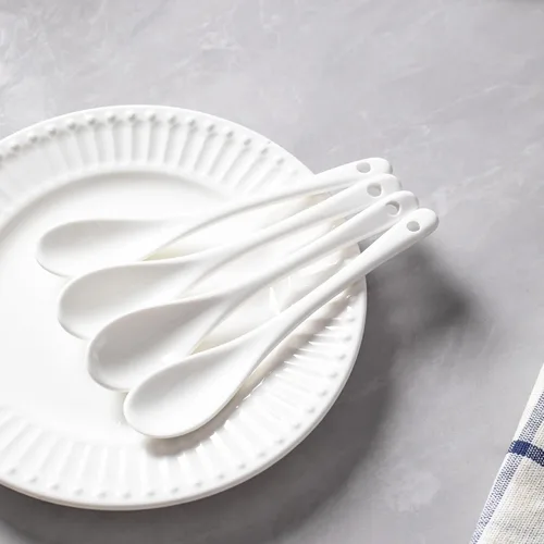 Miniatura 3 de 6 cucharas de café blanco de porcelana, salsa de té espresso y postres cucharas de cerámica