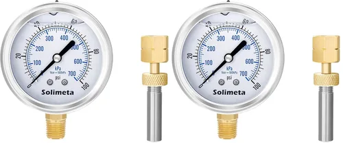 Miniatura 7 de Tamaño del dial de 2-1/2", medidor de presión lleno de aceite, manómetro de presión de 100psi, montaje inferior NPT de 1/4", con tapón de prueba