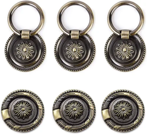 Tiradores de cajones antiguos de bronce de 1.77 pulgadas para gabinete, 6 paquetes | Anillos de tracción, manijas redondas para cajones, perilla de