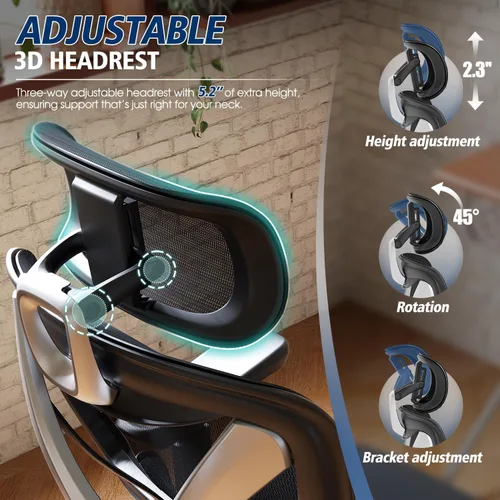 Miniatura 5 de GABRYLLY Silla de oficina ergonómica, silla de malla grande y alta con soporte lumbar, reposabrazos 3D, rotación de 215°, reposacabezas ajustable