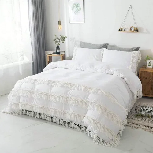 Miniatura 30 de Edredón hippie puro con borlas para dormitorio, manta bohemia con flecos indios, funda de edredón de algodón para mujer con fundas de almohada