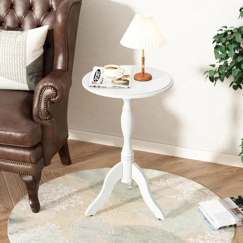 Miniatura 16 de HLR Mesa auxiliar redonda pequeña, mesas auxiliares laterales con pedestal de madera, mesita de noche vintage para sala de estar, dormitorio, Negro