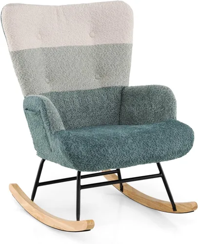 Miniatura 4 de Moccha - Mecedora para guardería, mecedora tapizada de peluche con respaldo alto, patas de madera de goma y bolsillo lateral, cómoda silla auxiliar