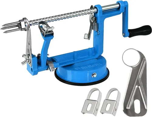 Pelador de manzanas, rebanador descorazonador peladores de patatas 3 en 1, acero inoxidable resistente con base de ventosa y 3 cuchillas adicionales