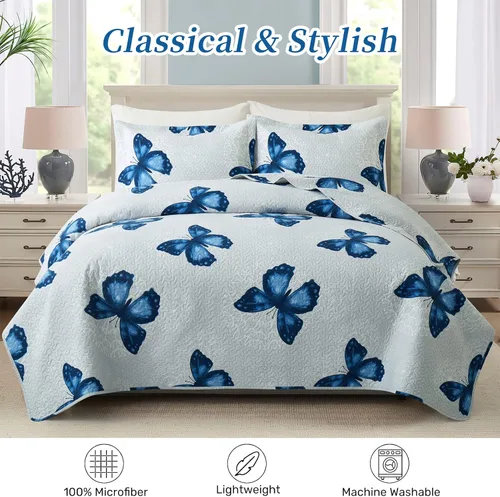 Miniatura 3 de ARTALL - Juego de edredón de 2 piezas con estampado de mariposas, de microfibra suave y ligera, colcha para cama, manta con funda de almohada