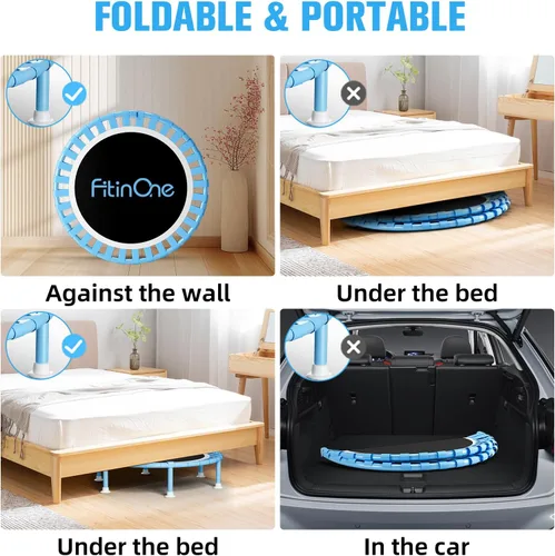 Miniatura 5 de 40" Fitness Mini Trampoline with Adjustable Handle Bar, 330lbs Foldable Bungee Rebounder for Adults and Kids, Stable & Quiet Exercise Rebounder