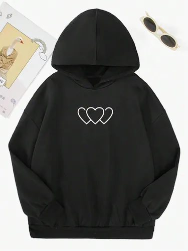 Miniatura 5 de Floerns Sudadera con capucha de manga larga con estampado gráfico de corazón para niñas