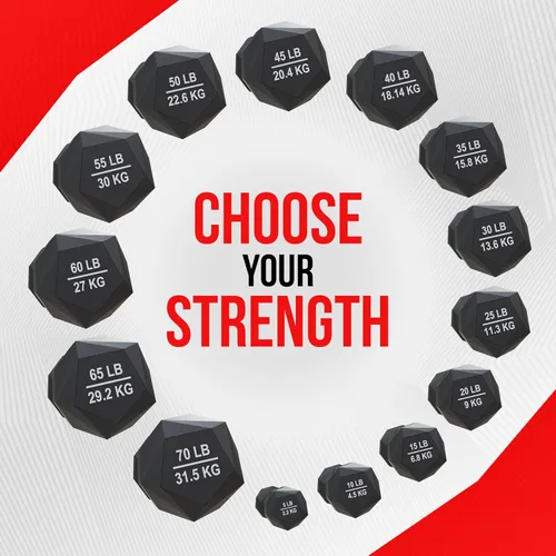 Miniatura 5 de Mancuerna prisma para entrenamiento de fuerza, 5 a 70 libras de hierro fundido recubierto de goma, para gimnasio y entrenamiento en casa Nordic