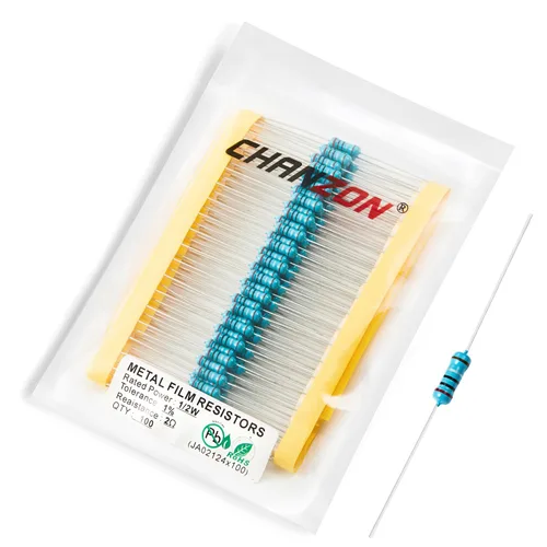 Miniatura 45 de Chanzon - 100 resistencias de película metálica 1/2 W (0.5 W) 10 Ω ohmios ±1% de tolerancia 10R MF, resistencias de agujero pasante con limitación
