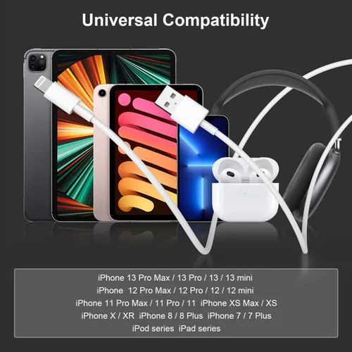 Miniatura 6 de 2 paquetes de 6 pies de cable cargador para iPhone, [Certificado MFi de Apple] cable cargador largo para iPhone de 6 pies, cable Lightning a USB
