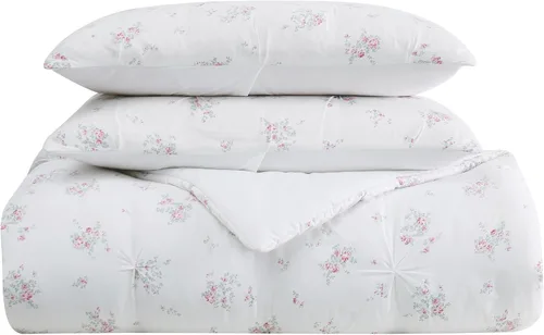 Miniatura 3 de The Farmhouse by Rachel Ashwell - Juego de edredón de 2 piezas individual/individual XL - Colección de ropa de cama Signature Rosebury, blanco/rosa