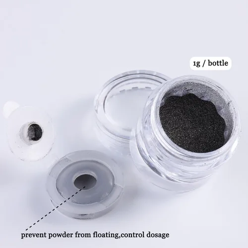 Miniatura 7 de Polvo de uñas cromado negro, 2 piezas de efecto espejo metálico negro para uñas, polvo extrafino con purpurina oscura, polvo para frotar, polvo