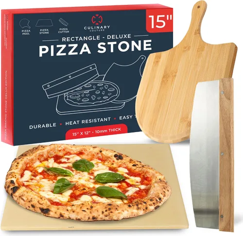 Miniatura 10 de Culinary Couture Piedra redonda para pizza de 15 pulgadas para horno, piedra grande para pizza para parrilla, piedras de cordierita para pan