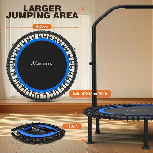 Miniatura 8 de ANCHEER Trampolín Reboteador Plegable de 48" para Adultos/Niños con Bandas de Resistencia y Cuerdas Elásticas, Mini Trampolín Interior y Exterior