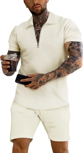 URRU Conjunto de camisa polo y pantalones cortos para hombre, trajes de verano a la moda, casual, de manga corta, traje de polo para hombre,