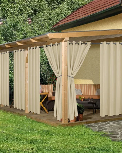 Miniatura 14 de HolidayIdeas Cortinas impermeables para patio, 4 paneles, 54 x 84 pulgadas, protección de privacidad y filtrado de luz, cortinas exteriores con Negro