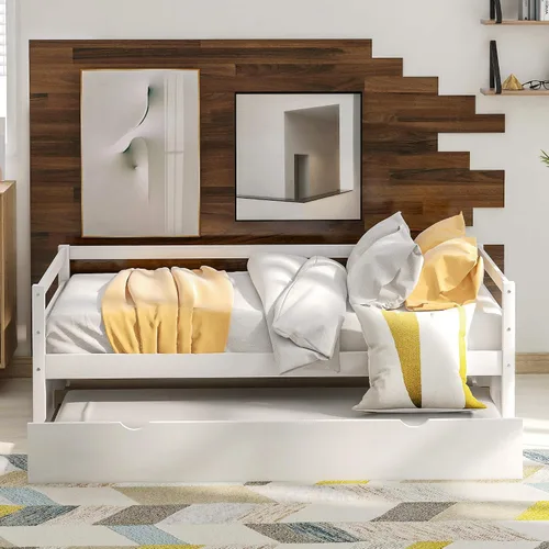 Miniatura 3 de SOFTSEA Sofá cama de tamaño individual con nido, marco de sofá cama de madera maciza con nido extraíble, sofá cama doble capitán, soporte