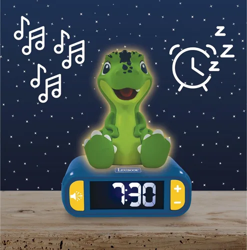 Miniatura 3 de Lexibook - Reloj despertador de dinosaurio con luz nocturna, para niños y niñas, con función de repetición, azul/verde - RL800DINO