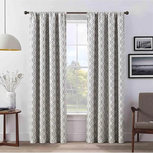 Eclipse Lollie Total Privacy - Cortinas opacas con bolsillo para barra, diseño de enrejado (2 paneles), 52 x 84 pulgadas, color gris