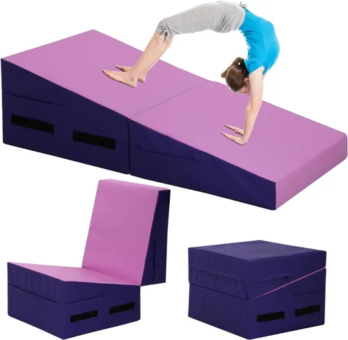 Miniatura 10 de Colchoneta de gimnasia para acrobacias, plegable, con superficie de piel sintética antideslizante y asas, alfombrillas para gimnasia para el hogar