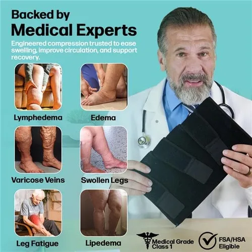 Miniatura 7 de Envoltura de compresión ajustable para linfedema de pantorrilla para hinchazón, edema, lipedema, circulación, pesadez, dolor, fácil de poner
