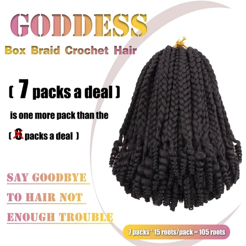 Miniatura 3 de Pelo corto Goddess Box trenzado de ganchillo para mujeres negras y bebés niños, 7 paquetes de 10 pulgadas, color negro natural, cabello sintético