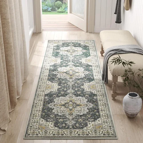 Miniatura 21 de jinchan Alfombra de Área 2x3 pies Alfombra Vintage de Entrada Lavable Bohemia Tapete Interior para Puerta Medallón Floral Tapete Pequeño para Puerta