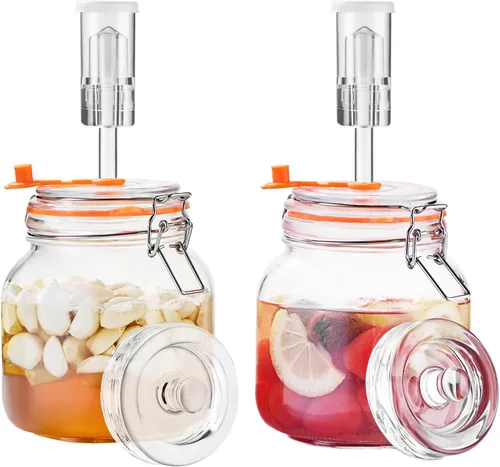 Jillmo Tarro de fermentación de 1 litro, kit de fermentación de vidrio cuadrado con peso para hacer chucrut, salsa picante, hidromiel, sidra y más,