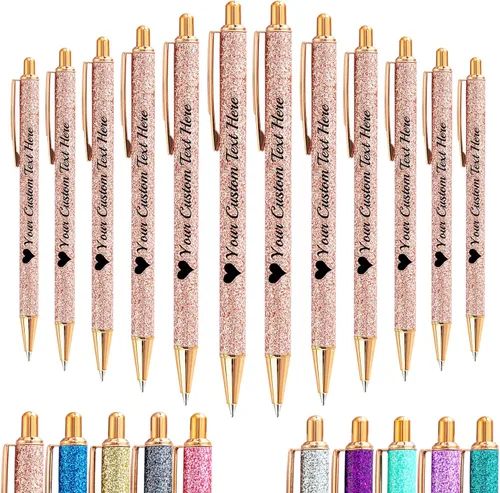 Miniatura 37 de Hasta 100 bolígrafos personalizados a granel con nombre, bolígrafo con purpurina personalizable, logotipo de negocios, mensaje de texto, regalo