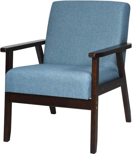 Miniatura 10 de Giantex Juego de 2 sillas decorativas modernas de mediados de siglo, sillón de tela retro, hecho de madera maciza, sillón tapizado de lino para sala