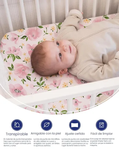 Miniatura 3 de Graco Pack and Play Sábanas bajeras, TotAha suaves como la mantequilla, sábanas de colchón para cuna, paquete floral N Play, hipoalergénicas