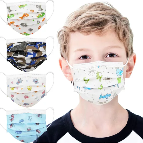 Miniatura 8 de Mascarillas Faciales Desechables para Niños Paquete de 50 Edades 5-12 Filtro Mascarillas Faciales de Seguridad de 3 Capas para Niños Uso Diario.