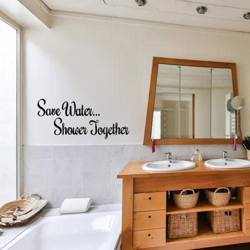 Miniatura 2 de Calcomanía de vinilo para pared, ahorra ducha de agua juntos, 11 x 25 pulgadas, moderna, elegante, ingeniosa, humor para adultos, decoración