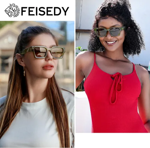 Miniatura 17 de FEISEDY Gafas de sol cuadradas retro de los años 90 para mujeres y hombres, gafas de sol rectangulares gruesas de moda con protección UV400 B2385
