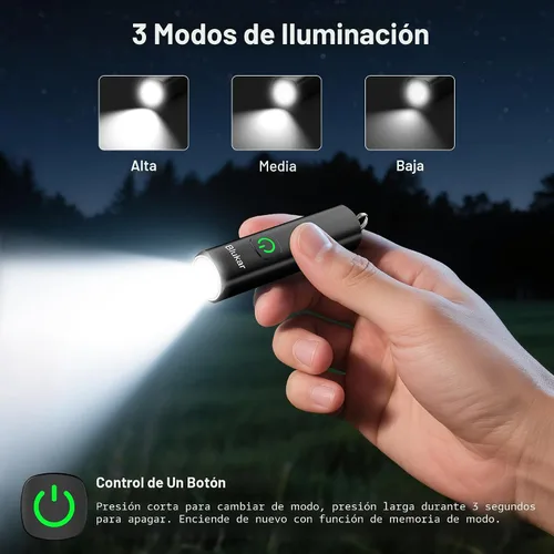 Miniatura 4 de Blukar Linterna EDC Recargable, Mini Linterna de Llavero de 360L con 3 Modos de Iluminación, Función de Memoria, Impermeable, Luz de Bolsillo