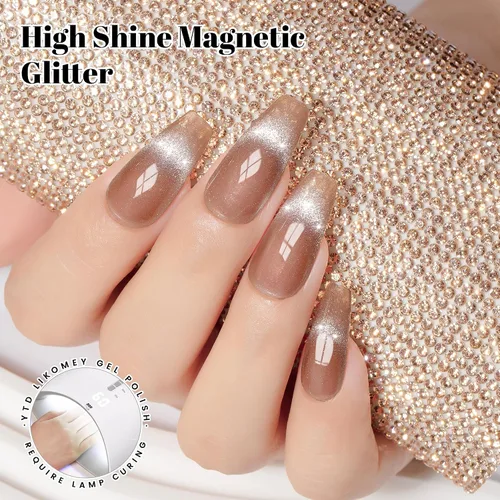 Miniatura 4 de YTD Likomey Juego de esmaltes de uñas de gel Cat Eye, 8 colores de verano con purpurina magnética de cristal con barra magnética, plateado, verde