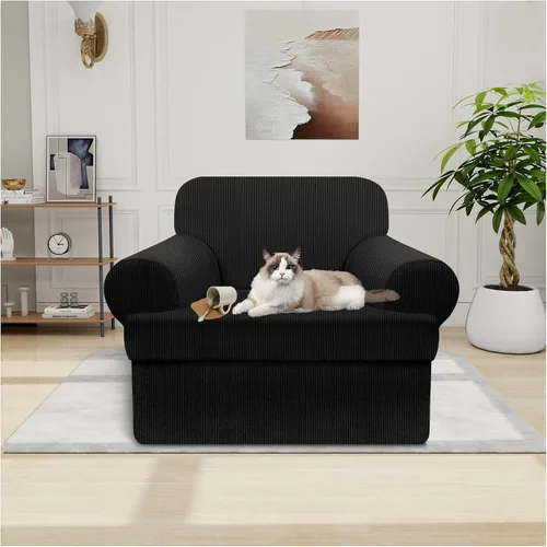 Miniatura 23 de Funda impermeable para silla con brazos, juego de 2 piezas, funda a rayas para 1 sofá separado con cojín en T, fundas de sillón de tela