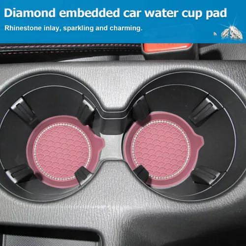 Miniatura 6 de Osilly Bling Portavasos para Auto, Juego de 4 Portavasos Universales con Diamantes de Imitación, Alfombrilla Antideslizante de Silicona a Prueba
