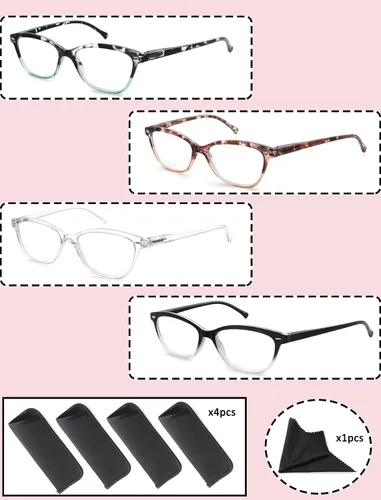 Miniatura 6 de Gafas de lectura para mujer y damas+2.00 elegantes anteojos de aumento para mujer, paquete de 4 unidades, ligeros y cómodos