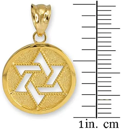 Miniatura 2 de Colgante de oro amarillo fino de 10 quilates con borde milgrain-medalla judía estrella de David