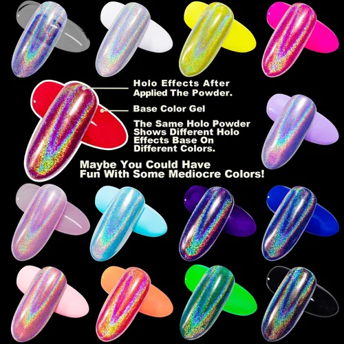 Miniatura 5 de GA&EN Polvo holográfico de esmalte de uñas fino arco iris holográfico Holo unicornio espejo efecto láser, pigmento de manicura multicromado, polvo