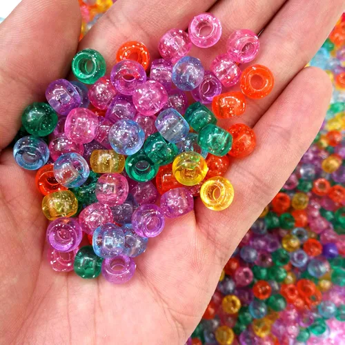 Miniatura 3 de Amaney - 500 cuentas de plástico para poni de 0.236 x 0.354 in, mezcla de colores mezclados con purpurina transparente